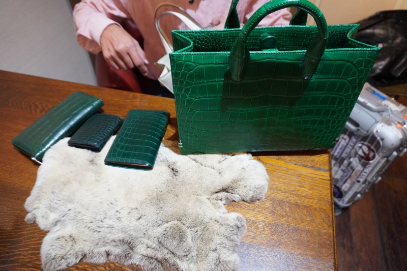 フルオーダーメイド完成グリーンクロコダイル・ちょい持ちミニトートバッグと小物