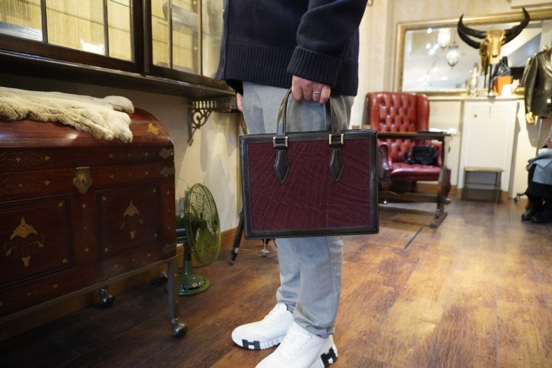 ワインレッドの象革ハンドバッグ ミニトート鞄をオーダーメイドお客様受け渡し